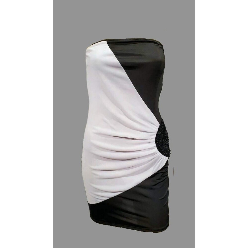 Wet Seal Little Black & White Strapless Dress with Beaded Embellishment - size S